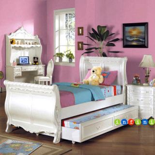 Children Twin Size Sleigh Bed Girl Set Bedroom White