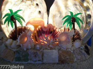 Vtg 1950s Seashell TV Lamp Night Light Abalone Coral Flamingo Palm 