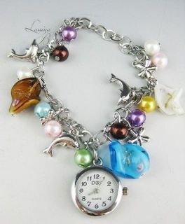 Pearl Beaded Charm Silver Watch Bracelet Fashion Bangle Pocket NEW 
