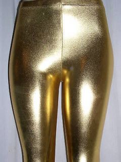 Sexy SHINY GOLD Faux Leather DANCE Rave Party METALLIC Glam LEGGINGS L 