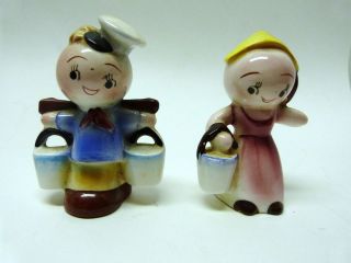 Vintage ceramic Dutch couple salt pepper shakers Japan water pails 