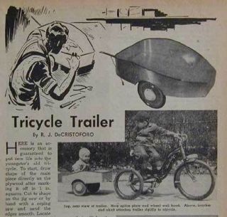 Tricycle Bike Trailer Teardrop 1950 How To build PLANS