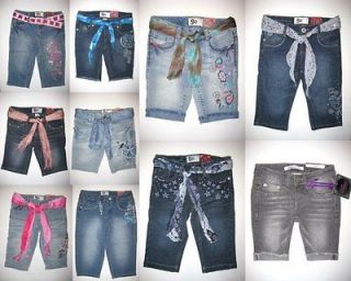 NEW Girls Denim Bermuda SHORTS Capris Jeans +Belt 7 8 10 12 16 