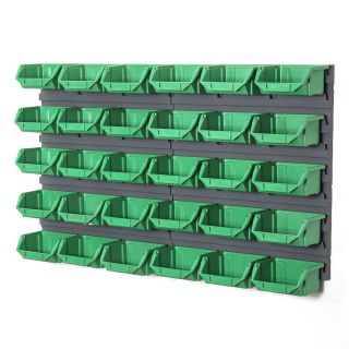 30pce small plastic storage bins kit + wall mounted louvre set colours 