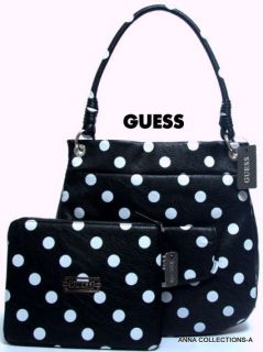NWT  GUESS DOMINICA BLACK/WHITE POLKA DOTS PURSE WITH MATCHING CASE
