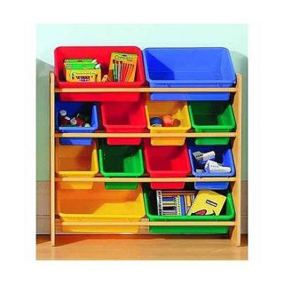 Toy Storage 12 Bin Wooden Organizer Toys Primary Colors Organize Kids 