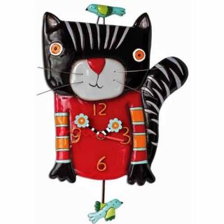 CAT Knitty Kitty Pendulum Wall Clock Black/Red Michelle Allen #P1274 