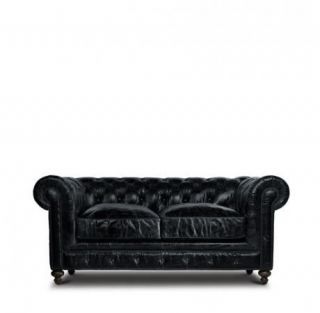 77 Vintage black leather Chesterfield Sofa superb quality Hardwood 