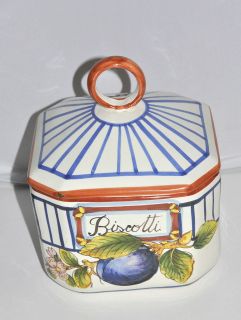 Biscotti Cookie Jar Made in Italy Hand Painted Porcelain 10x8x8 