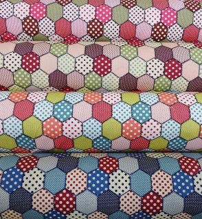 Hexagon Patchwork Spots Polka Dots 100% Poplin Cotton Fabric Dress