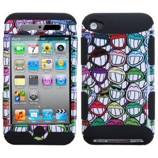 All Smiles/Black TUFF Hybrid Snap on Cover For APPLE iPod Touch 4