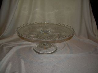 BEAUTIFUL HEAVY PRESSED GLASS CAKE STAND, VERY DECORATIVE MUST SEE