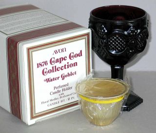   Cape Cod Vintage Ruby Red Pressed Glass Water Goblet w Candle MINT Box