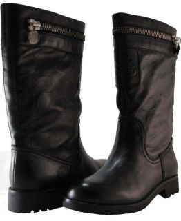 New Coach Signature VINNI Black Women Leather Boots Shoes Mid Calf 