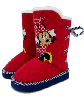 GIRLS DISNEY BRANDED MINNIE MOUSE, FUR LINED, RED, SLIP ON BOOTS