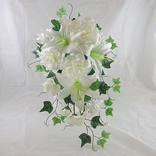 Wedding Silk Flower 1 Bride Hanging Bouquet + 1 Bridesmaid Bouquet