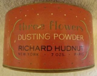   VINT THREE FLOWERS by RICHARD HUDNUT LARGE DUSTING POWDER BOX W/PUFF