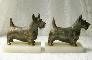   Cairn Terrier Dog Metal Bookends Marble Vintage Scotty Dogs Book End