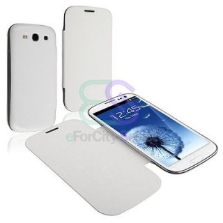 White Leather Flip Book Case Battery Cover for Samsung Galaxy S3 III 