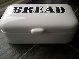 Antique Enamelware bread box bin white with bread