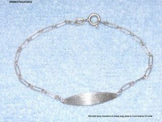 925 solid silver, Baby bracelet, 6 inch long, 1 inch by 1/4 wide name 