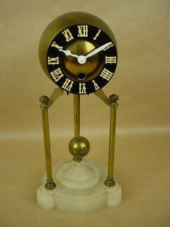 Very Unusual Antique Brass Pendulum Clock w/Alabaster Base Rare