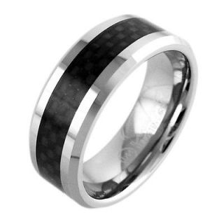   Mens Black Carbon Fiber Engagement Wedding Band Ring Size 8 12
