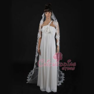  1T 3M Embroidery Lace Edge Cathedral Length Wedding Bridal Veil Ivory