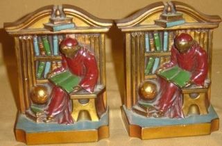 Vintage Ronson The Library Monk Polychrome Book Ends