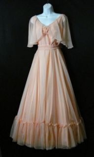 Long Peach Full Drapped Vtg. 50 60s Chiffon Prom Wedding Party Dress 