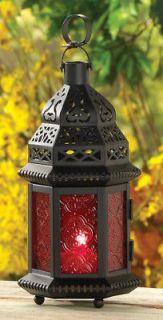 Set of 10 Moroccan Style Candle Lanterns   Red Panels