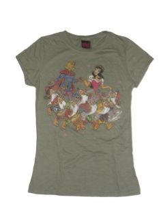 New Authentic Snow White and The Seven Dwarfs Ladies T Shirt in Olive