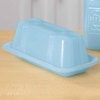 Milky Blue Butter Dish Ribbon Criss Cross Depression Style Free 