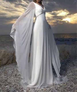   White/Ivory Chiffon Long Vintage Beach Wedding Dress Bridal Prom Gown