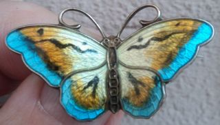 Norwegian Sterling Silver Enamel Butterfly Brooch   Hroar Prydz Norway
