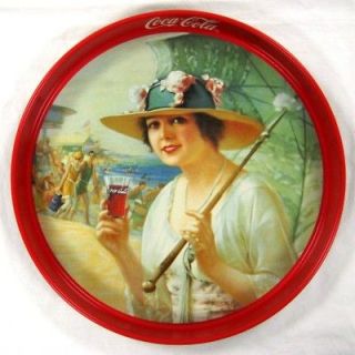 Coca Cola 1918 Calendar Girl at Seashore 1987 Tray MT