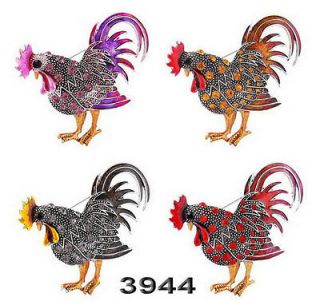 3944 Rooster Brooch Pin 62*64MM Antique Silver Inlay Rhinestone 