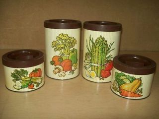 Vintage~Metal Canister Set of 4~Vegetables~Kitchen~70s~Tin~Ballonoff 