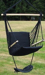 NAVY BLUE POLYCOTTON PADDED HAMMOCK CHAIR SWING & FOOT REST