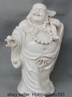   Chinese Dehua White Porcelain Happy Laugh Maitreya Buddha Ruyi Statue