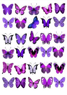  VIOLET MIX BUTTERFLIES BIRTHDAY WEDDING EDIBLE CUP CAKE TOPPERS M67