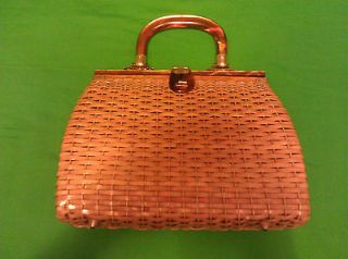   Vintage Basket Weave Handmade Handbag Purse made in British Hong Kong