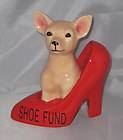 Chihuahua SHOE FUND Piggy Bank NEW Ceramic Red High Heel Dog