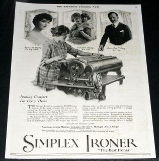 1920 OLD MAGAZINE PRINT AD, SIMPLEX IRONER, IRONING COMFORT FOR EVERY 