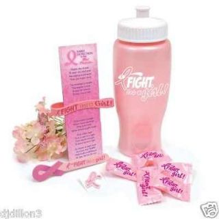 Breast Cancer FIGHT LIKE A GIRL pink water bottle set lot pin,bracelet 