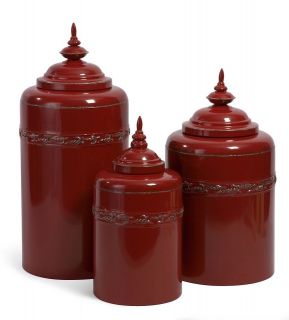 Tuscan / French Country Red Metal Canisters   Set of 3