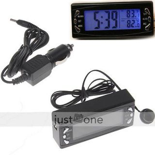 Car Auto LCD Digital In/ Out Thermometer + Alarm Clock 2 in 1 12V 