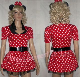   Red Womens Hot Halloween Costume Outfit+Belt Minnie Mouse Party Fancy