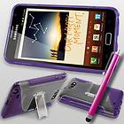 Purple Gel Case Stand For Samsung Galaxy Note i9220 + Stylus & Screen 