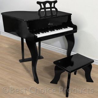   Piano With Bench Solid Wood Construction Black Kids Piano W/ Bench